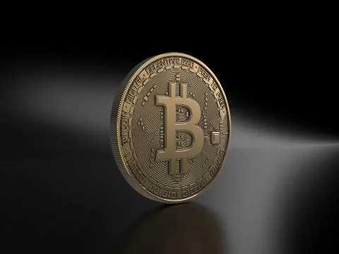 Golden Bitcoin isolated on black background. Stock Illustration