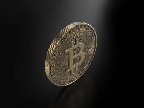 Golden Bitcoin isolated on black background. Stock Illustration