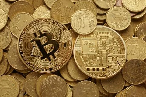 Golden bitcoin Stock Photos