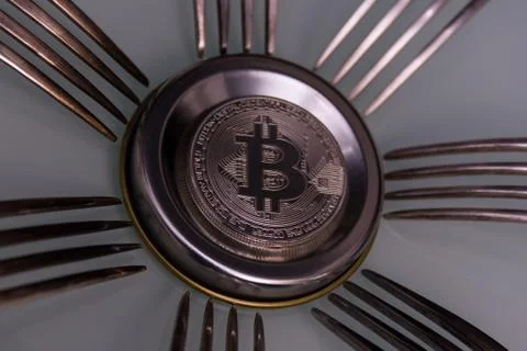 Golden bitcoin on Foto stock