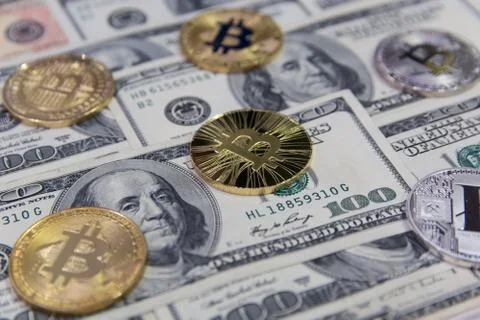 Golden bitcoin on Stock Photos