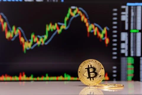 Golden bitcoin on Foto stock