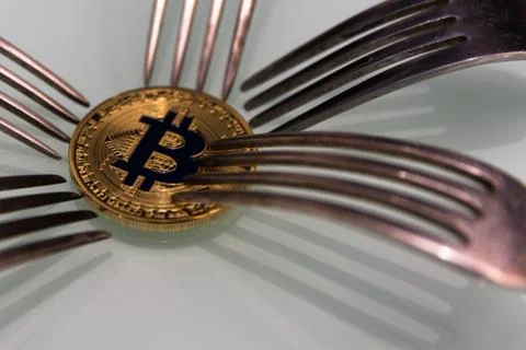 Golden bitcoin on Stock Photos