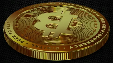 Golden Bitcoin Rotating Flat Angle View Loop Animation 스톡 동영상 342707565