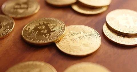 Golden bitcoin in rotation Stock Footage 85840902