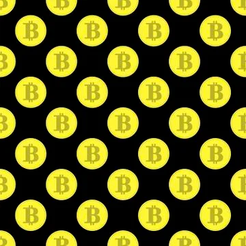 Golden Bitcoin Seamless Pattern. Crypto Currency Mining Texture with Coins Stock Illustration