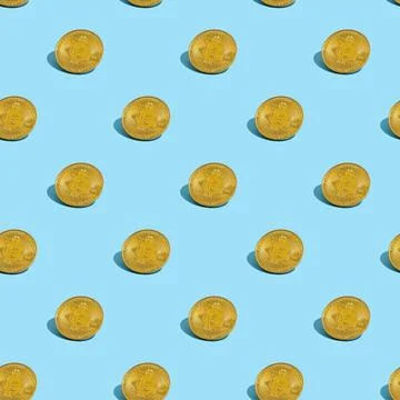 Golden bitcoin seamless pattern. Stock Photos
