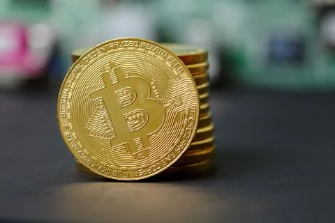 Golden Bitcoin Stack Cryptocurrency Bank System Stock Photos