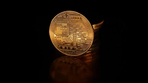 Golden Bitcoin with Stack of Cryptocurrency Coins Stock Footage 339569019