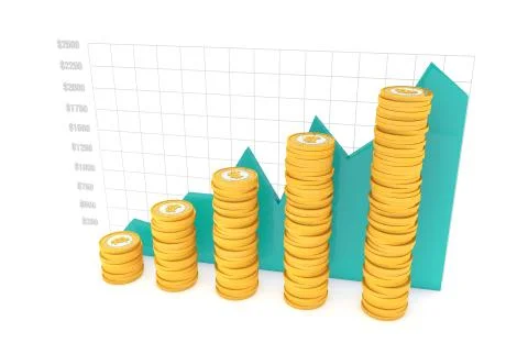 Golden Bitcoin Stacks chart with increasing steps. Bitcoin price change concept. Stock Illustration