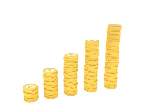 Golden Bitcoin Stacks make up chart with increasing steps. Stock Illustration