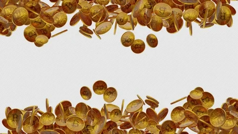 Golden bitcoin tokens growing loop in frame with alpha channel. Stock Footage 237156745
