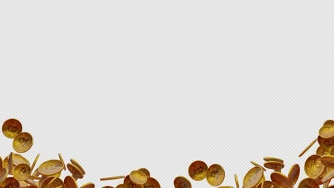 Golden bitcoin tokens growing loop in frame with alpha channel. Stock Footage 237156845