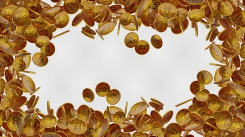 Golden bitcoin tokens growing loop in frame with alpha channel. Stock Footage 237156958
