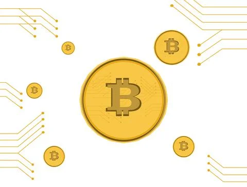 A golden bitcoin vector on technology electron banner background Illustrazione stock