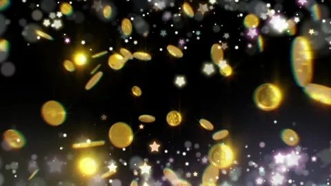 Golden bitcoins bursting from digital explosion. Cryptocurrency coins flying Video stock 339646363