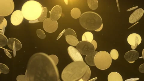 Golden Bitcoins Crypto currency falling drop on black background. Stock motio Stock Footage 148364170