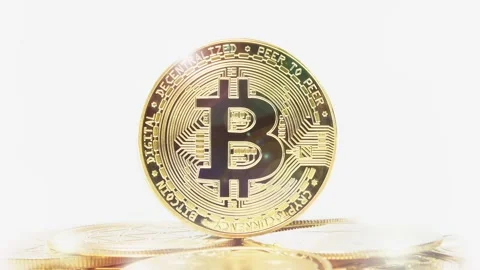 Golden Bitcoins Cryptocurrency (new virtual money on internet) light reflections Stock Footage 168075195