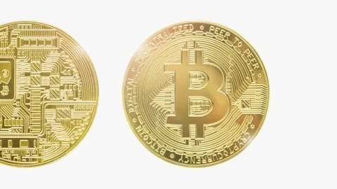 Golden Bitcoins Cryptocurrency (new virtual money on internet) light reflections Stock Footage 168076269