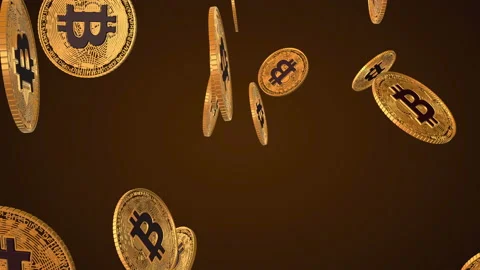 Golden bitcoins drop in grdient background Stock Footage 197557973