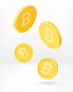 Golden bitcoins falling down. 3d vector concept Stock-Illustration