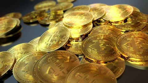 Golden Bitcoins. Stock Footage 100618139