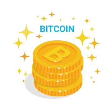 Golden Bitcoins Stack Over White Background With Copy Space Modern Digital Money イラスト素材
