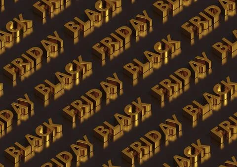 Golden Black Friday text isometric seamless pattern. 3d illustration. Stock Illustration