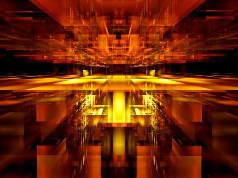 Golden blocks with perspective effect - abstract 3d illustration Stock Illustration