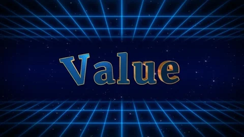 Golden blue 3d text value glows against a futuristic grid with set against dark Stock Footage 344648149