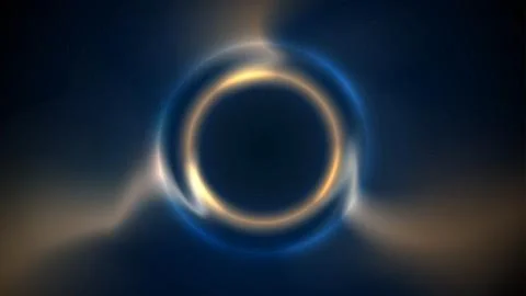 Golden blue circular light frame on dark background. Shining light ring. Gold Stock Illustration