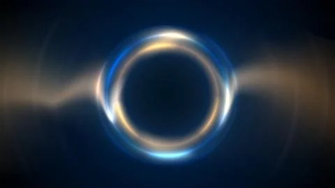 Golden blue circular light frame dark background. Shining light ring.  Abstract Stock Illustration