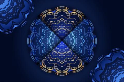 Golden blue mandala pattern with star shaped geometric layers Illustrazione stock