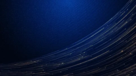 Golden blue motion wave visual with elegant flowing light paths, sparkling dots, Stock Footage 340553395