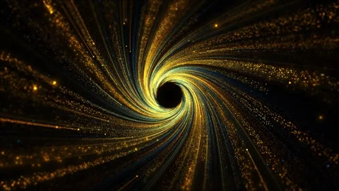 Golden blue spiral particle vortex bright swirling trails, energetic cosmic Stock Footage 334119676