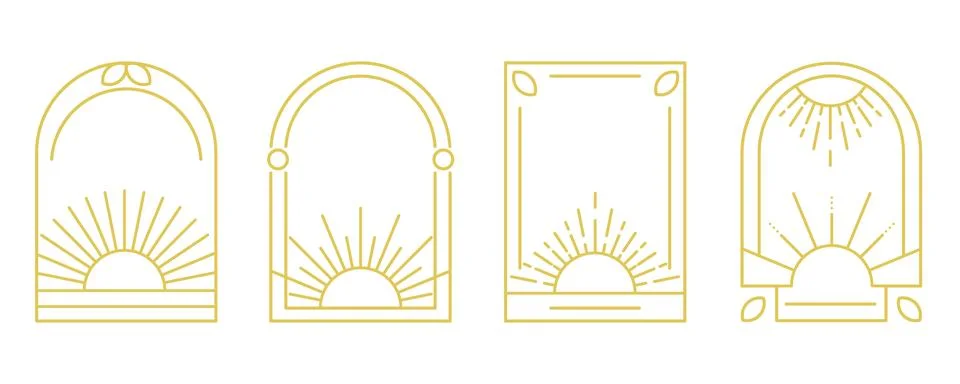Golden boho frames with sun set Illustrazione stock