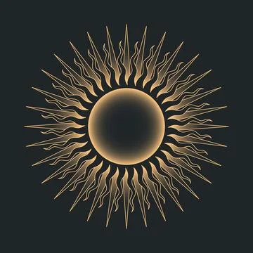Golden boho sun symbol celestial sunburst on dark background vector illustration イラスト素材