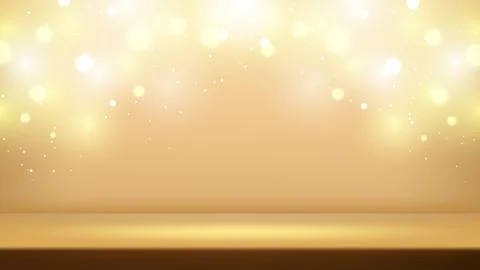 Golden bokeh background with empty studio stage podium and bright glowing l.. Stock Illustration