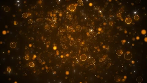 Golden bokeh bubble sparkle background glowing circles, star flares, warm dark a Stock Footage 340414538