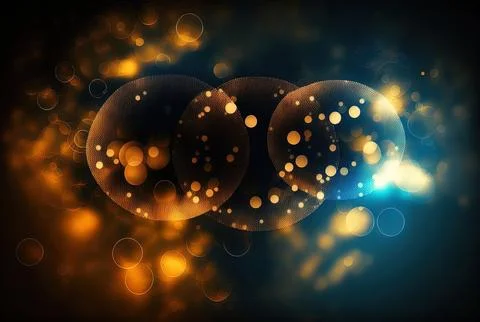 Golden bokeh circles in an abstract bokeh background on a dark blue background Stock Illustration