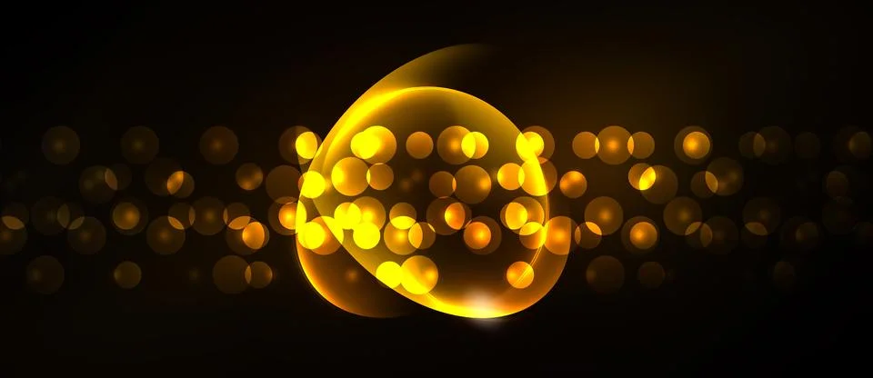 Golden bokeh effect creates luminous orb, radiating light against dark Stock Illustration