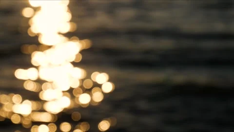 Golden bokeh light reflection on sea ripple surface at sunset time Stock Footage 310998780