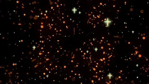 Golden bokeh particles on black background. Abstract glowing dust overlay for Vidéo 339646347