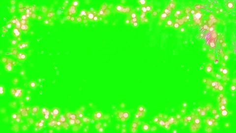 Golden bokeh particles floating frame overlay against vibrant green screen Video stock 345333569
