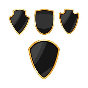Golden border black shield set illustrating insignia Stock Illustration