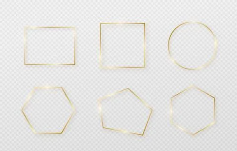 Golden border frame set with light shadow and light affects. Gold decoration in Illustrazione stock