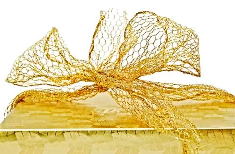 Golden bow on box Stock Photos