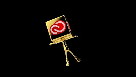 Golden boy with Adobe Creative Cloud icon head dancing, seamless loop, Alpha Cha Stock Footage 125418515