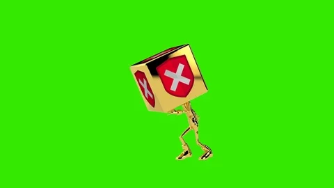 Golden boy with Security Shield icon head dancing, seamless loop, Green Scre Stock Footage 123208618