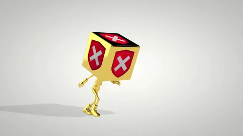 Golden boy with Security Shield icon head dancing, seamless loop, Luma Matte Stock Footage 144808540